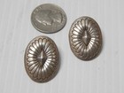 Vintage Navajo Indian Sterling Silver Oval Form Concho Earrings - Nice  
