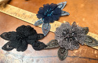 Embroidered Applique Layered Flower Leaves 4x5  Hand Sewn Beads 1pc