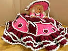 Vtg Handmade Crocheted Pink Dress   Hat Bed Pillow Doll 9  Tall By 14  Wide