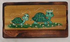 Vtg 1960 s Kitschy Hippie Turtle  Decoupage Wall Art Plaques Flower Power Mcm