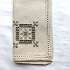 Lot Of 2 Vintage Linen Napkins Beige Taupe 11 5  X 11 5  Embroidered Cutwork