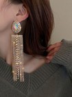 Multicolor Waterdrop Crystal Dangle Earrings With Long Tassel One Size