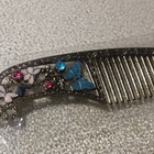 Vintage Silver Metal Butterfly Hair Comb Rhinestone Accents Blue Pink Decorated