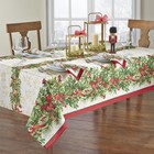 Holly Traditions Fabric Holiday Tablecloth 60x144 Inch Oblong Multi