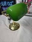 Vintage Brass Bankers Desk Library Students Table Lamp Green Glass Shade  Works 