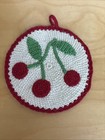 Handmade Crocheted Hot Pads Potholders Vtg Lot Of 3 Flower Cherries 3d
