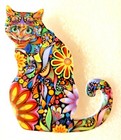 Cat Kitten Sitting Multicolor Floral Acrylic Pin Brooch Jewelry