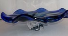 Vintage Murano Style Royal Gallery Art Glass Cobalt Blue Green Flower Glass Bowl