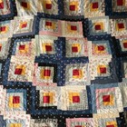 Vintage Hand Pieced Log Cabin Quilt Top 75x88 Feedsack Courthouse Steps