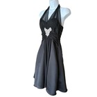 Vintage Black Halter Mini Dress Size 4 Tulle Fit Flare Rhinestone Cocktail 90s