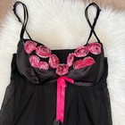Cacique Black Babydoll With Pink Floral Rosettes 18 20