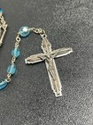 Vintage Blue Glass Catholic Rosary Prayer Beads Jesus Crucifix