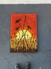 Vintage 1970s Sunset Latch Hook Rug Wall Hanging Art Mcm Mounted On Wood Frame
