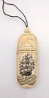 Vintage Scrimshaw Style Bone Trinket Box Mermaid Nautical Clipper Ship Decor