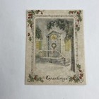 Vintage Mid Century Christmas Greeting Card Snowy Welcoming Doorway Lit Windows