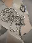 Antique Wwl Wwii Military Pull Chain Rosary Soldier With Enamel Sterling Medal
