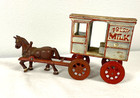 Antique Cast Iron Horse Drawn Carriage Fresh Milk Stagecoach 2 Pieces
