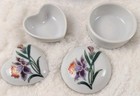 Vintage Porcelain Trinket Box Lot Japan Iris Floral Heart Round Box Bird Blossom