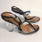 Vintage 1950s Lucite Lady s High Heels  Clear Tops  Open Toes   Black  Straps 