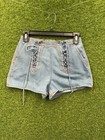 Vintage 70s Jean Shorts Womens Size 2 Denim High Rise Lace Up Booty 25x3 Y2k
