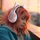 Pink Gaming Headset Cat Ear Stereo Headphones Mic Noise Cancelling