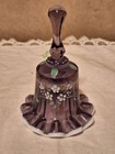 Fenton Handpainted Floral Purple Opalescent White Rim Bell Signed Dan Fenton