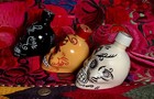 Lot Of 3 Empty Kah Tequila Hand Painted Day Of The Dead Skull Head Bottles 50 Ml