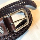 Nike Brown Leather Silver Buckle Woven Mens Belt Size 34 Logo Accent