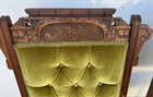 Pair Victorian Antique Side Chairs  Carved With Velvet Green  Upholstery 