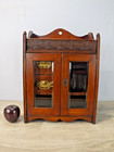 Antique Oak Counter Cabinet With Beveled Glass Doors And Two Drawers