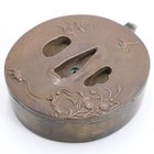 Japanese Bronze Suiteki Tsuba Shape Antique Calligraphy Water Dropper 2 9 Inch