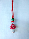 Painted Wooden Mushroom Pendant Hippie Necklace 26  Unisex  Usa Seller Gift