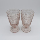 Vintage Retro Victorian Inspired Pink Bunny Hobnail Footed Goblets S 2