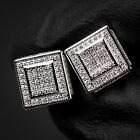 White Gold Plated Hip Hop Small Halo Screw Back Iced Cz Mens Square Earrings