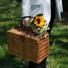 Vintage Wicker Picnic Basket For 2 - Floral Design  Outdoor Dining Essential