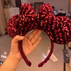 Japan Disney Parks Dark Red Velour Sequin Minnie Ears Tokyo Disneyland Headband