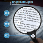 Large Magnifying Glass With Light 10x 20x 45x Illuminated Handheld Magnifier