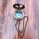 Antique Maritime Push Button Pocket Sundial Compass With Vintage Chain