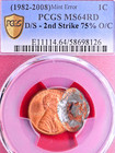Super Stretch Strike Double Struck Error  Lincoln Memorial Cent  Pcgs Ms-64 Rd