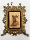 Antique Cast Brass Easel Frame Persian Miniature Painting On Bone Signed