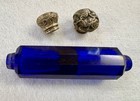 Antique Cobalt Blue Double  laydown  Perfume Smelling Salts Bottle Sterling Caps