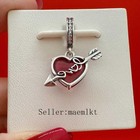 New 925 Sterling Silver Red Heart   Arrow Murano Glass Dangle Charm 793085c01