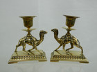 Fine Antique Figural Camel Pair Bronze Candlesticks For Islamic Arab Market 19c