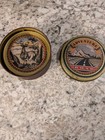 Vintage Coaster Set 6 Hallmark  adventure Road  Metal cork  Storage Tin Cabin