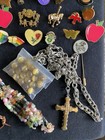 Vtg Estate Jewelry Pin Back Lot Brooches Junk Drawer Lot Enamel Pins Charms