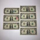  1 Usd Notes Lot Of 7 Stamped One Dollar Bills Various Stamps Paper Currency
