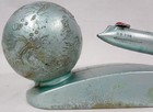 Rare Vintage Strato Mechanical Cast Iron Coin Bank Of Rocket Ship And Moon 