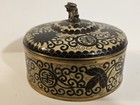 Chinese Cloisonne Style Lidded Box Brass Foo Dog Finial Enamel Trinket Jar