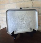 Vintage Hand-wrought Hammered Aluminum Serving Tray With Tulip Pattern