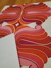 Awesome Rare Vintage Mid Century Retro 70s Pnk Org Purp Red Fancy U Sml Fabric 